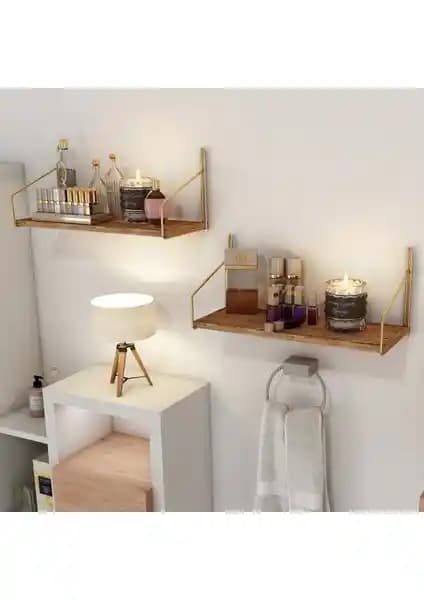 Bino Duvar Rafı Masif Ağaç ve Paslanmaz Metal Detaylarla Modern Dekorasyon Çözümü