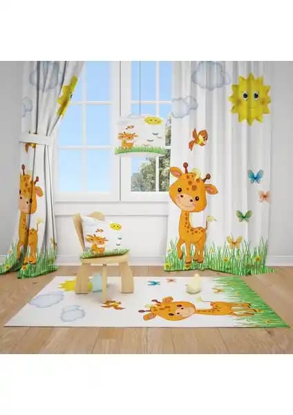 Çocuk Odası Dekorasyonunda Kullanışlı ve Estetik Sevimli Zürafa Fon Perde Modelleri