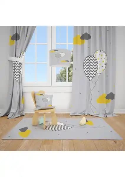Çocuk ve Bebek Odası İçin Modern Gri Balon ve Bulutlar Desenli Fon Perde Ürün Özellikleri