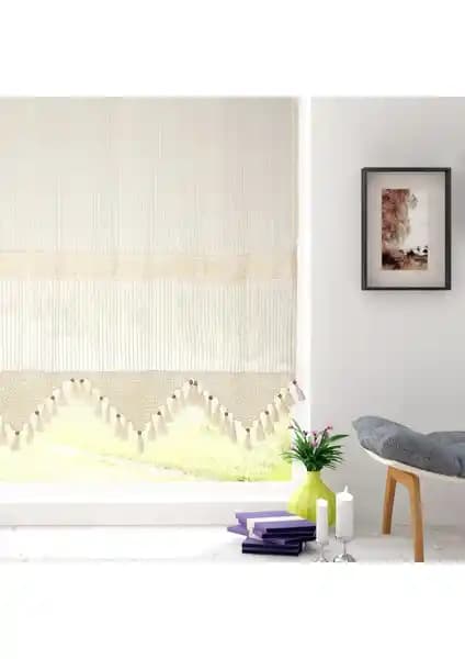 Cotton Studio Pamuklu Ara Güpürlü Natural Çizgili Tül Perde: Şık ve Doğal Ev Dekorasyonu İçin Ideal