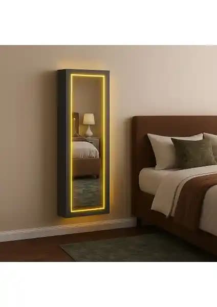 Decobox Paris LED Ayıldırmalı Boy Aynalı Takı Dolabı Modern ve Şık Tasarımıyla Dekorasyonunuza Uyum Sağlar