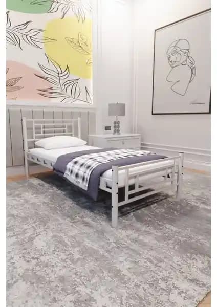 Decofer Agora Tek Kişilik Beyaz Metal Karyola Modern ve Dayanıklı Yatak Odası Tasarımı