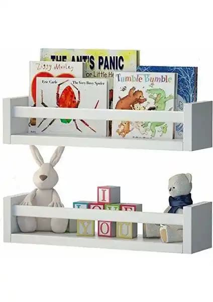 Decomira Çocuk Odası Eğitici Kitaplık 2'li Duvar Raf Seti Estetik ve Fonksiyonel Tasarım