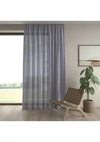 Demor Home Keten Görünümlü Ekstrafor Büzgülü Gri Perde Yüksek Kalite ve Şıklık Sunar