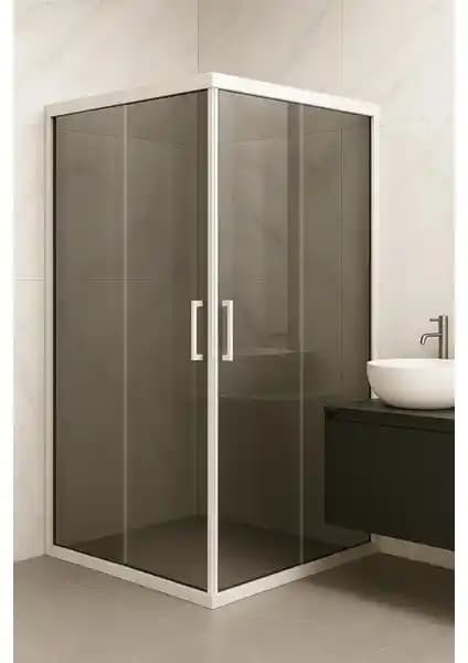 Durul Duşakabin Füme Temper Cam ve Beyaz Profil ile Modern Banyo Tasarımı