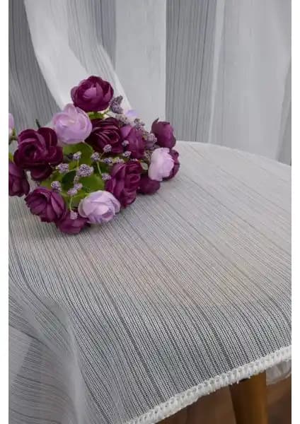 Evdepo Home Taç Mat Çizgili Ekru Ekstraforlu Tül Perde: Modern ve Şık İç Mekan Dekorasyonu İçin