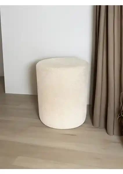 Fagus Wood Teddy Kumaş Silindir Puf: Modern ve Şık Dekoratif Oturma Çözümü