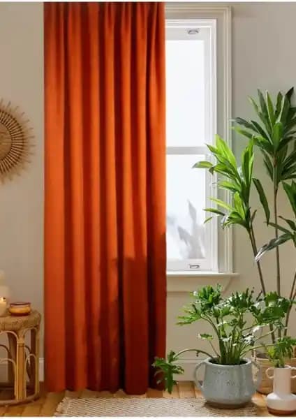 Home Color Home Kiremit Renkli Kadife Dokulu Fon Perde Modern ve Şık Tasarım