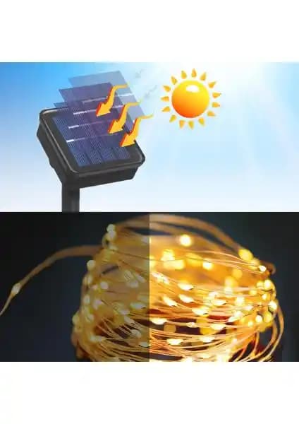 Horasan Ticaret Güneş Enerjili 20 Metre 8 Mod LED Işık Şeridi Dış Mekan Dekorasyonu İçin Uygun