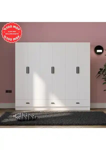 İmbaş Inci 6 Kapak 3 Çekmeceli MDF Gardırop Modern ve Dayanıklı Tasarım