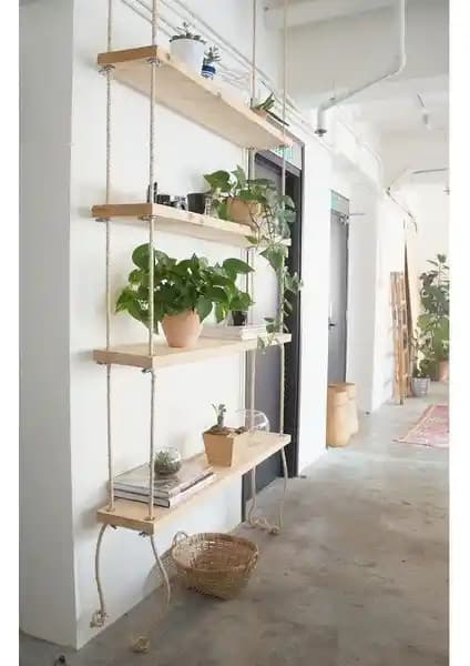 Karaköse Ahşap Dekoratif 4'lü Halatlı Duvar Rafı Şık ve Dayanıklı Ahşap Tasarım