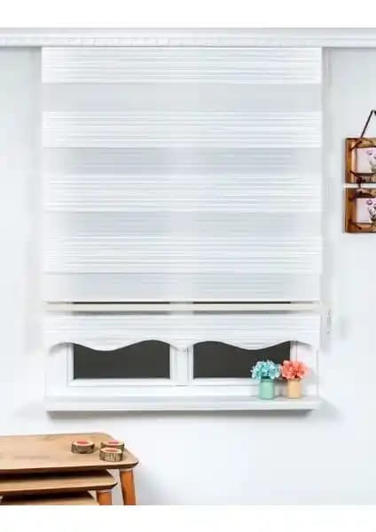 Kidmex Güneş Perde Beyaz Pliseli Etek Dili Zebra Modern ve Fonksiyonel Tasarım