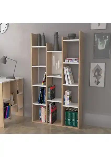 Lagomood Vito Beyaz Meşe Kitaplık: Modern Tasarım ve Fonksiyonellik Bir Arada