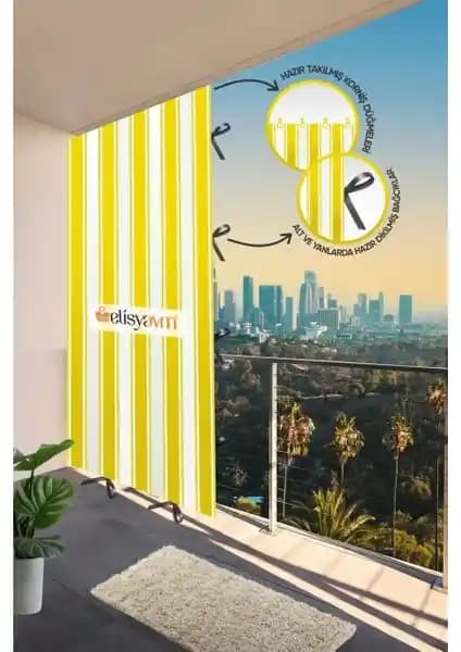 Markahil Balkon Perdesi Çizgili Bağcıklı ve Çok Ölçü Seçenekleriyle Dayanıklı Tasarım