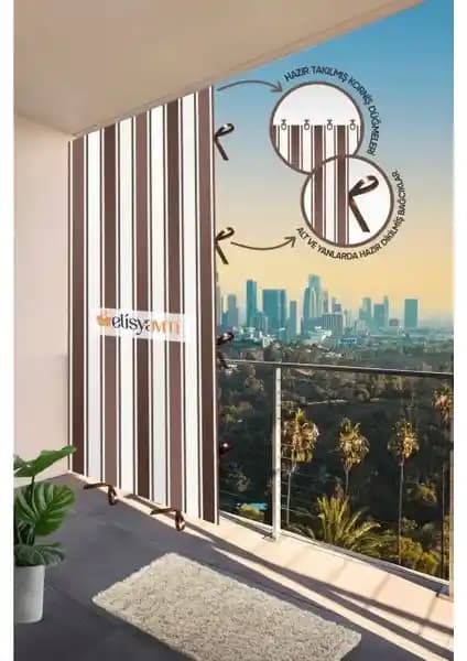MARKAHİL Balkon Perdesi Güneş Rüzgar ve Yağmura Dayanıklı Çizgili Tasarım