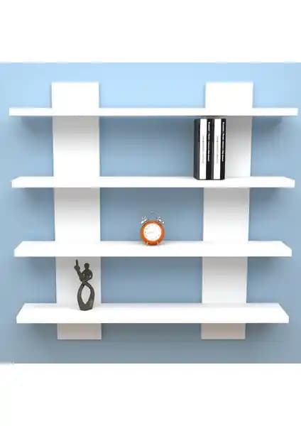 Mbes Mobilya Dekoratif H Model Raf Kitaplık Beyaz Modern Tasarım