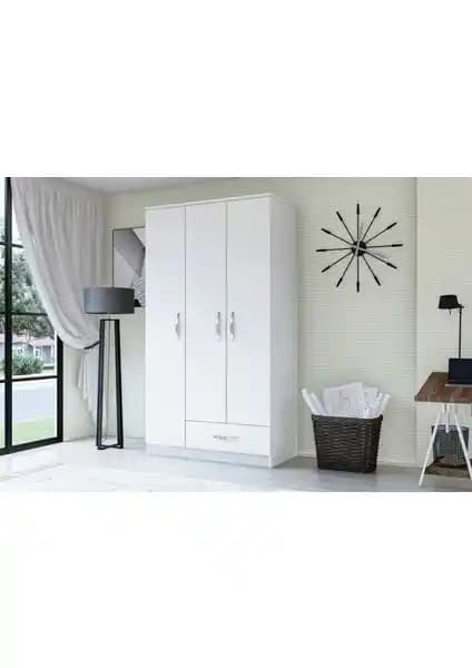 Metalia 3 Kapaklı Çekmeceli Gardrop Beyaz - Modern ve Dayanıklı Depolama Çözümü