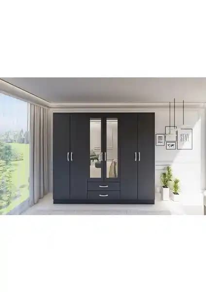 Metalia GM 0034 Lüx Aynalı 6 Kapılı 2 Çekmeceli Antrasit Gri Gardırop Özellikleri