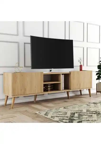 Mezza Lotus Ahşap Ayaklı Modern TV Ünitesi 180 cm genişlik ve şık tasarımıyla