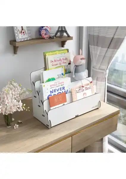 Mingitav Mini Lucky 4 Raflı Ahşap Masaüstü Kitaplık Çocuklar İçin Pratik ve Estetik Çözüm