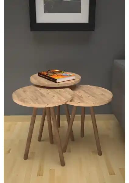 Mobezzo Zigon Sehpa Seti Ahşap Ayaklı Çam Modern Tasarım ve Çok Fonksiyonlu Kullanım