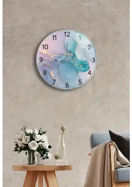 Modern Cam Duvar Saati Pembe ve Mavi Renk Seçenekleriyle 27 cm Çap