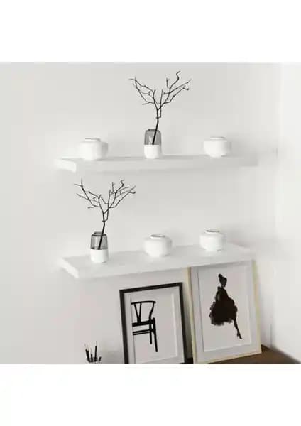Modern ve İşlevsel Beyaz Uçan Duvar Rafı 2'li Set - Estetik ve Dayanıklı Tasarım