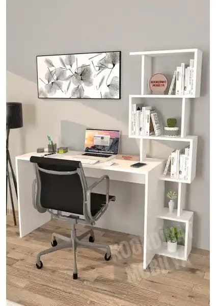 Moonlife Koordinat Pratik Kitaplıklı Çalışma Masası Beyaz 120x50 Modern Ofis ve Ev Kullanımı İçin