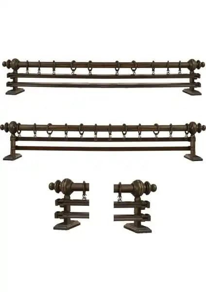 Perdejim Ceviz Çift Raylı Ahşap Rustik Perde Askısı - Dayanıklı ve Estetik Tasarım