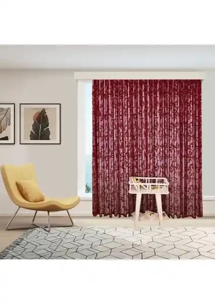 Perhal Şal Desen Bordo Tül Perde: Modern ve Kullanışlı Kişiye Özel Perde Seçenekleri