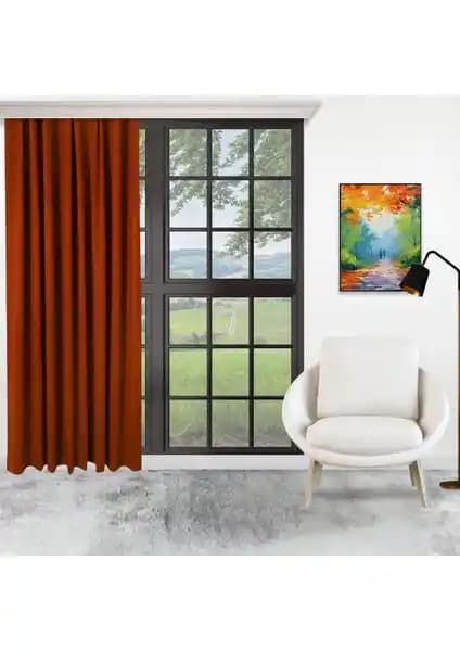 Perhal Tek Kanat Kiremit Renk Ada Pilesiz Fon Perde Modern ve Dayanıklı Tasarım