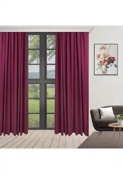 Perhal Tek Kanat Mürdüm Renk Ada Pilesiz Fon Perde Modern ve Şık İç Mekan Dekorasyonu İçin