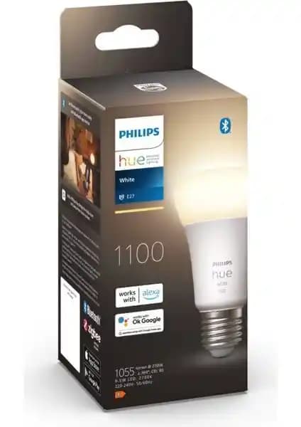Philips HueW 9.5-75W Beyaz Akıllı E27 Lambası Kablosuz Kontrol ve Esnek Kullanım