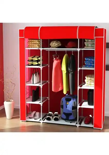 PORMET Çift Yandan Raflı Bez Dolap Kırmızı – Fonksiyonel ve Şık Depolama Çözümü