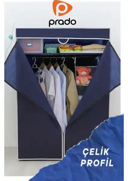 Prado Basic Çelik Profilli Bez Dolap Lacivert Renkli Hafif ve Pratik Saklama Çözümü
