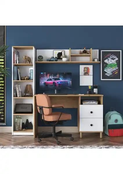 Rani HA115 Çekmeceli Çalışma Masası Beyaz ve Ceviz Renk Seçeneği ile Modern Ofis Mobilyası