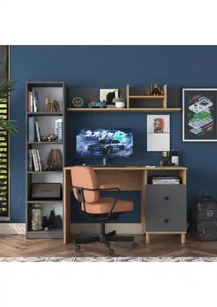 Rani HA115 Çekmeceli Kitaplıklı Çalışma Ofis Masası ve Renkli Tasarımıyla Modern Çözüm