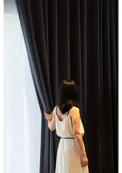 RechHome Taç Siyah Blackout Antrasit Perde Modern ve Estetik Tasarım