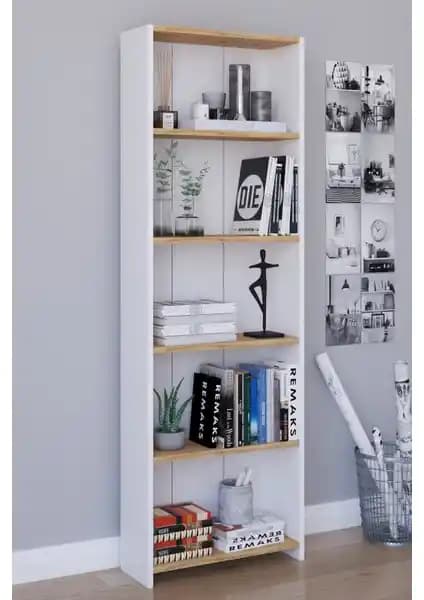 Remaks 5 Raflı Meşe Kitaplık: Estetik ve Sağlamlık Sunan Modern Depolama Çözümü