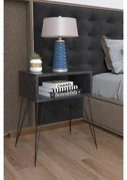 Remaks Elit Metal Ayaklı Komodin Siyah Mermer Detaylar ve Modern Tasarım Özellikleri