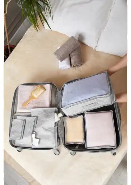 Serstil 6'lı Valiz Düzenleyici Seti Gri Benekli Modern ve Fonksiyonel Seyahat Organizatörü