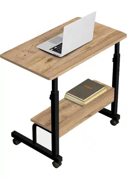 Servetavcı Yükseklik Ayarlı Raflı Laptop Sehpası Atlantik Çam Tekerli Modern Tasarım