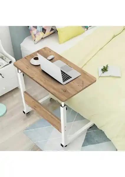 Servetavcı Yükseklik Ayarlı Tekerlekli Laptop Sehpası ve Çalışma Masası Atlantik Çam Beyaz