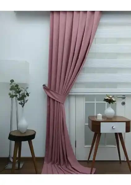 Taç Blackout Fon Perde Pudra Renk Düz Dikiş ve Ekstraforlu Özellikleriyle Şık ve Fonksiyonel