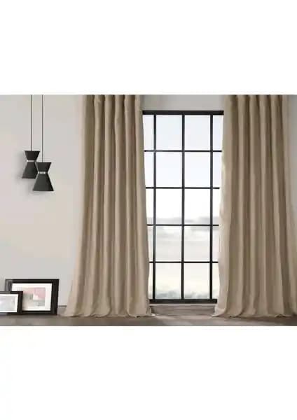 Taç Karartma Blackout Pilesiz Fon Perde Kum Beji 60x260 cm Yatak Odası ve Ofis İçin