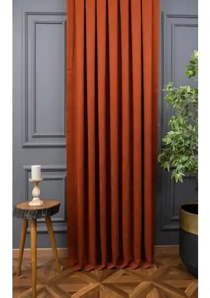 Taç Kiremit Renkli Kadife Dokulu Fon Perde: Şık ve Kullanışlı Modern Perde Seçeneği