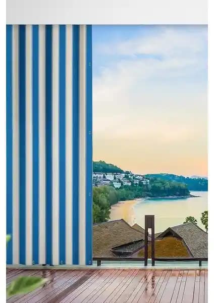 Turkuaz Renkli Altın Pamuk Enxboy Kuşgözlü Balkon Perdesi ve Brandası Özellikleri