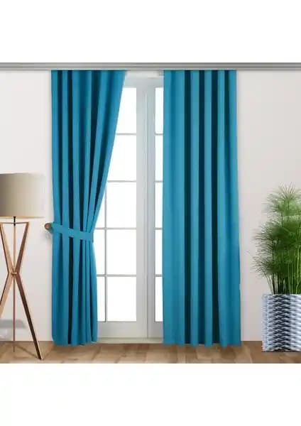 Vagonik Blackout Mavi Fon Perde 150x230 cm, Güneşi Engelleyen Şık ve Dayanıklı Tasarım