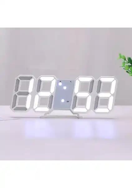 Valkyrie Beyaz LED Dijital Saat Modern ve Çok Fonksiyonlu Masa ve Duvar Dekorasyonu