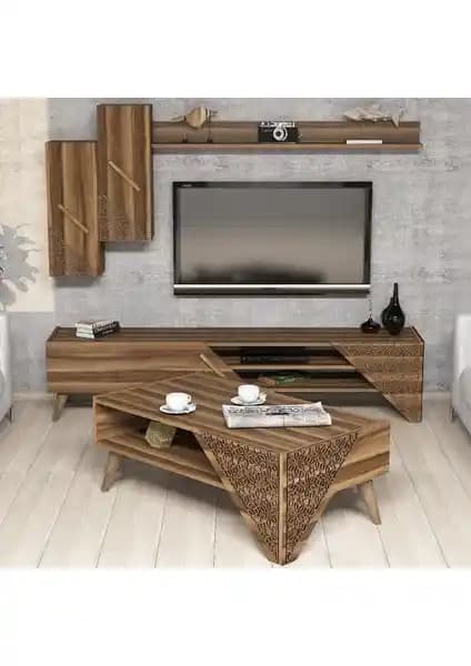 Varinat Mobilya Varinat Beril TV Ünitesi ve Orta Sehpa Takımı Ceviz Modern Tasarım